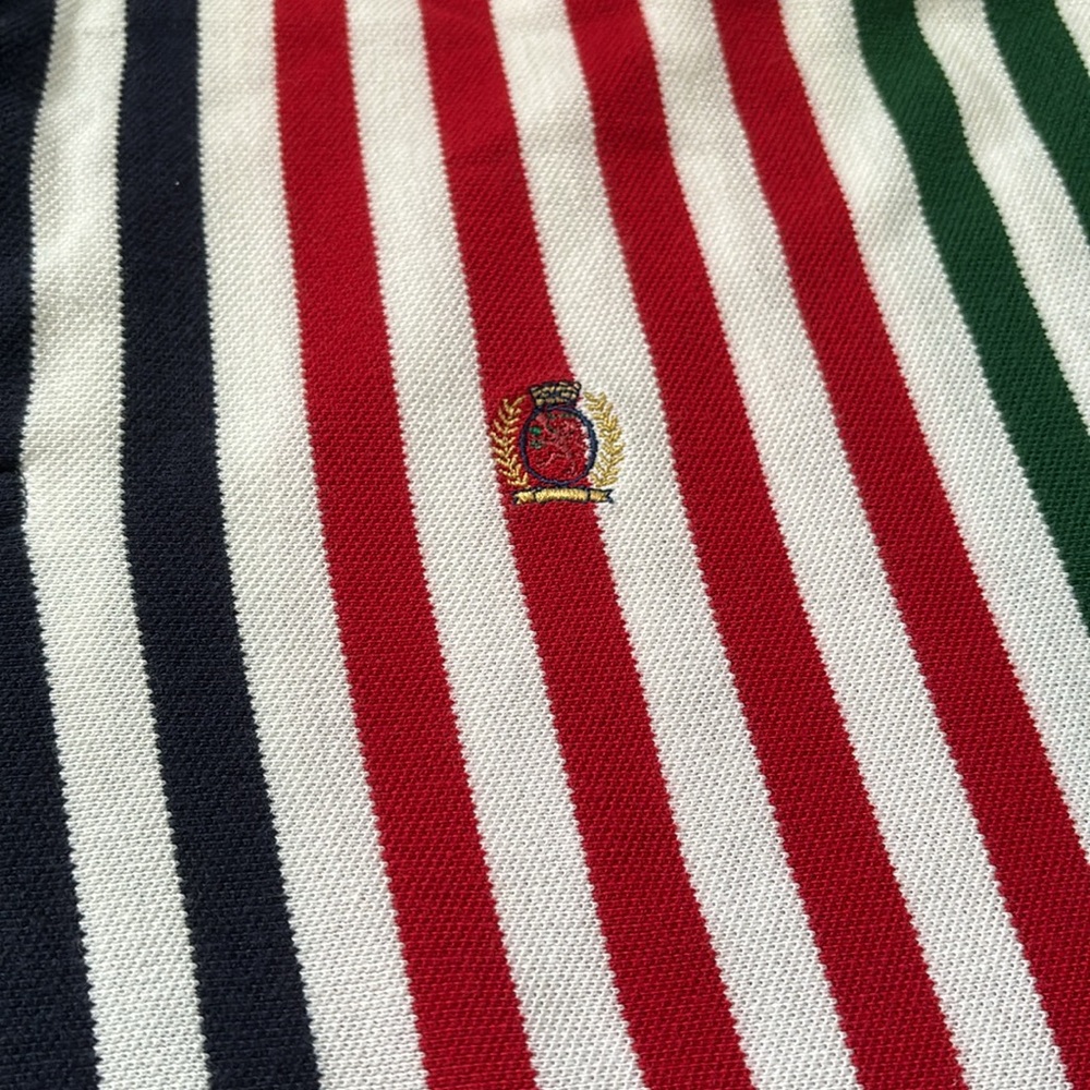 Vintage Y2K Tommy Hilfiger Striped Polo Shirt Top Crest Multicolored 90s VTG L - Picture 4 of 8